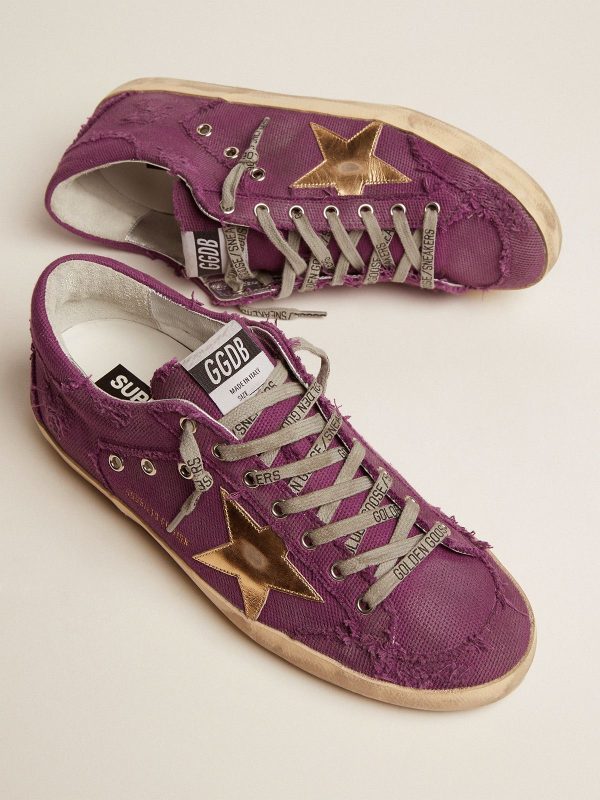 Sup-S Penstar LAB sneakers in purple distressed canvas with gold laminated leather star - Bild 2