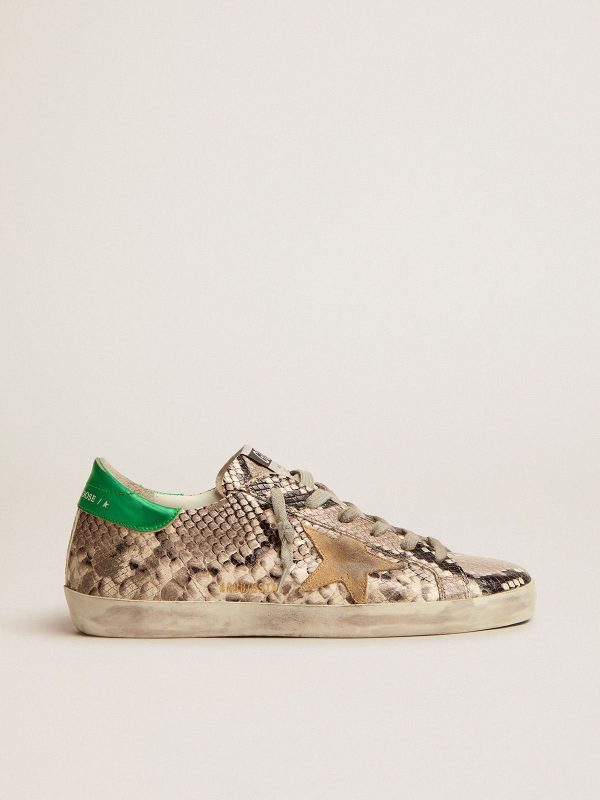 Sup-S LTD sneakers with snake-print leather upper and green laminated leather heel tab