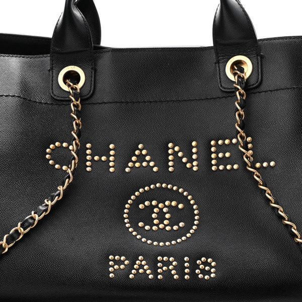 cc Caviar Medium Studded Deauville Tote Black - Image 3