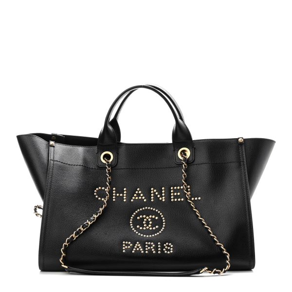 cc Caviar Medium Studded Deauville Tote Black