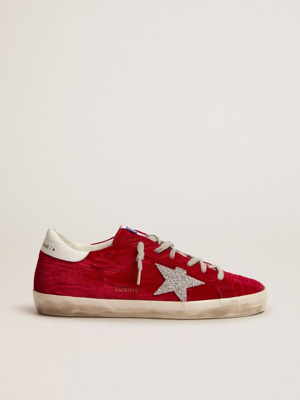 Sup-S LTD sneakers in red moiré velvet with Swarovski crystal star