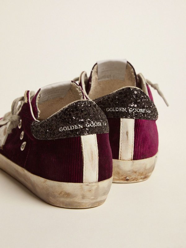 Sup-S sneakers in raspberry-red velvet and black glitter heel tab — изображение 5