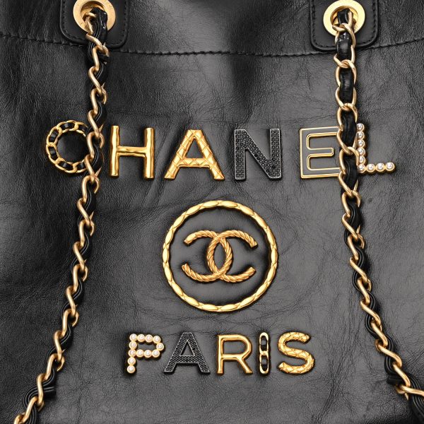 cc Calfskin Charms Medium Deauville Tote Black - Image 3