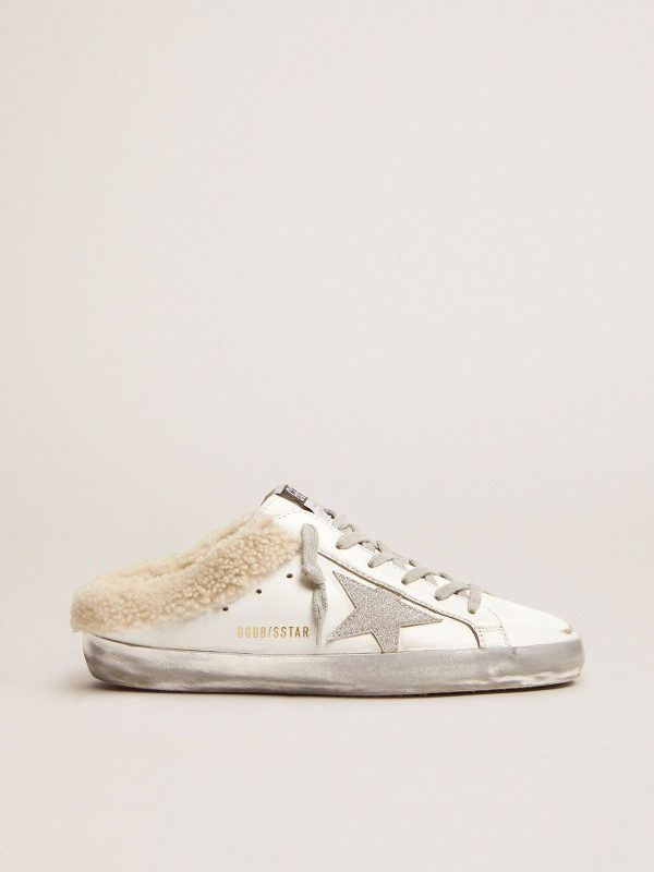 Sup-S Sabots in white leather with shearling lining