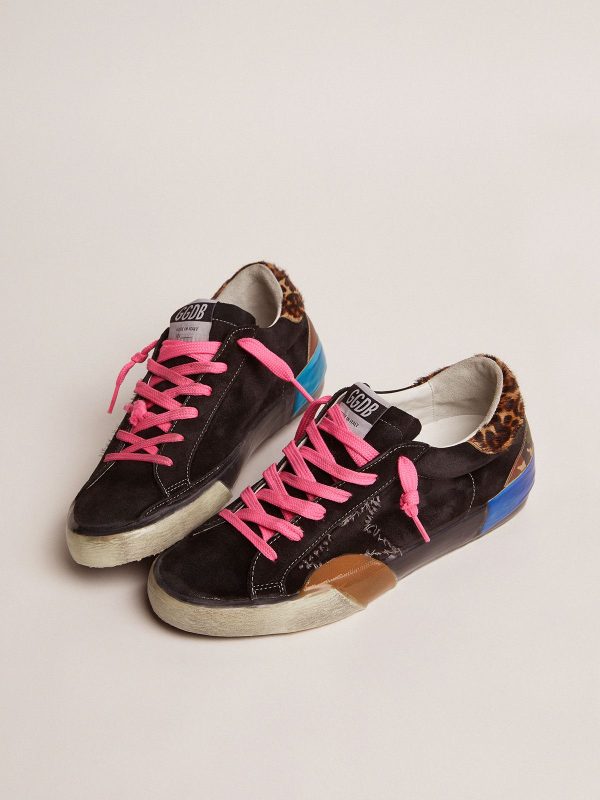 Sup-S LAB sneakers in black suede with multi-foxing and leopard-print pony skin heel tab - Immagine 2