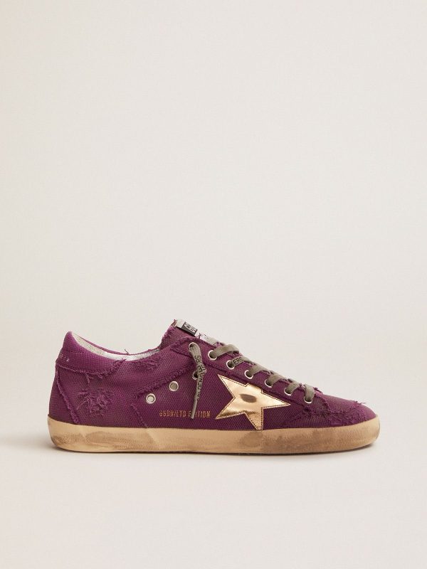 Sup-S Penstar LAB sneakers in purple distressed canvas with gold laminated leather star