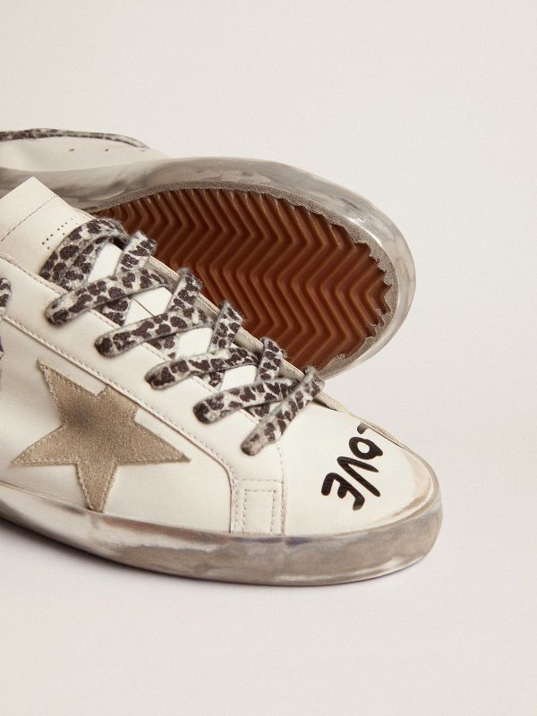 Sup-S sneakers in white leather with ice-gray suede star and contrasting black lettering - Afbeelding 4