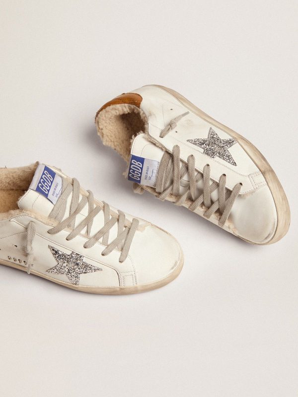 Sup-S sneakers with shearling lining, silver glitter star and lizard-print dove-gray leather heel tab - Bild 2