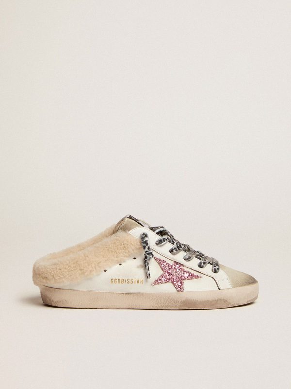 Sup-S Sabots with pink glitter star and shearling lining