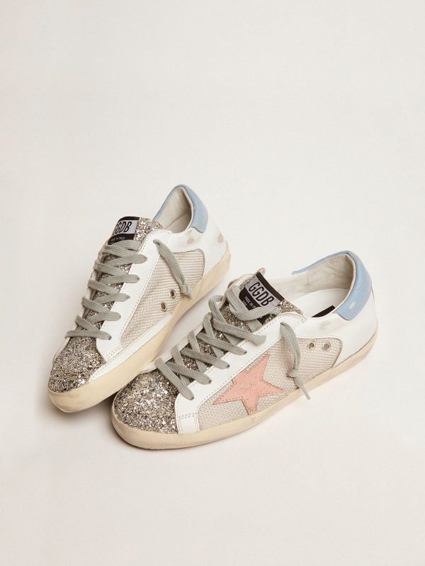 Sup-S LTD sneakers in white leather with mesh insert and silver glitter tongue - Immagine 2