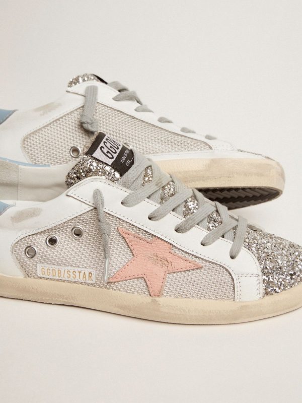 Sup-S LTD sneakers in white leather with mesh insert and silver glitter tongue - Immagine 4