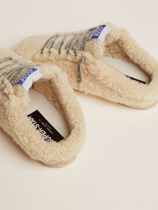 Sup-S Sabots in natural white shearling with silver glitter star - Image 5