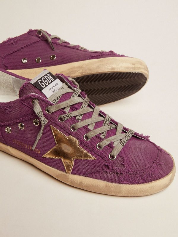 Sup-S Penstar LAB sneakers in purple distressed canvas with gold laminated leather star - Afbeelding 3