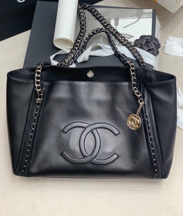 CC Soft Calfskin Shopping Bag Top Handle Black