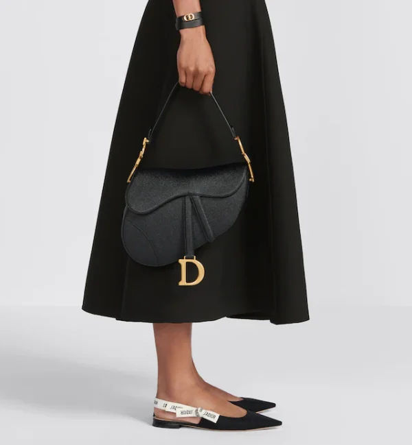 CHRISTIAN D Grained Calfskin Saddle Bag Black - Image 6