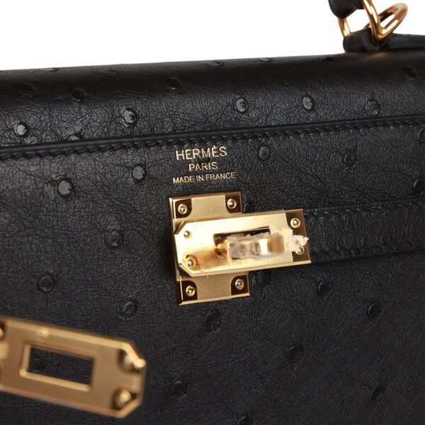 H Kelly Sellier 25 Black Ostrich Gold Hardware - Bild 6