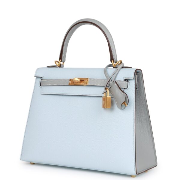 H Special Order (HSS) Kelly Sellier 25 Bleu Brume and Bleu Glacier Epsom Brushed Gold Hardware - Image 4
