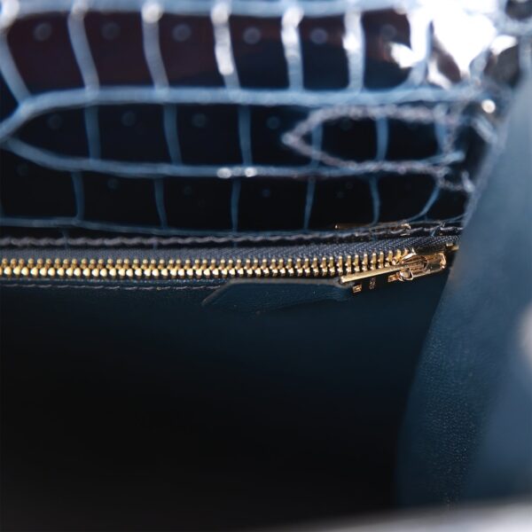 H Kelly Sellier 28 Bleu Baltique Shiny Porosus Crocodile Gold Hardware - Bild 8