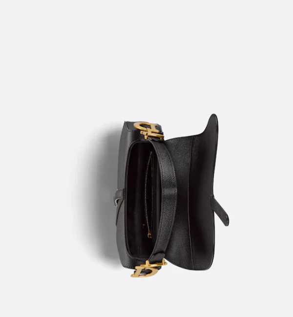 CHRISTIAN D Grained Calfskin Saddle Bag Black - Image 3