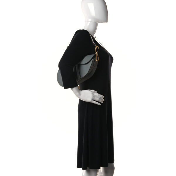 CHRISTIAN D Grained Calfskin Saddle Bag Grey - Image 3
