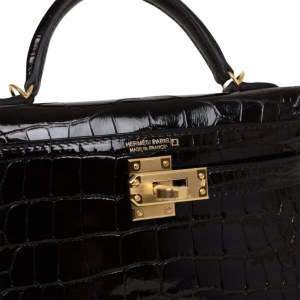 H Kelly Sellier 20 Black Shiny Alligator Gold Hardware - Immagine 6
