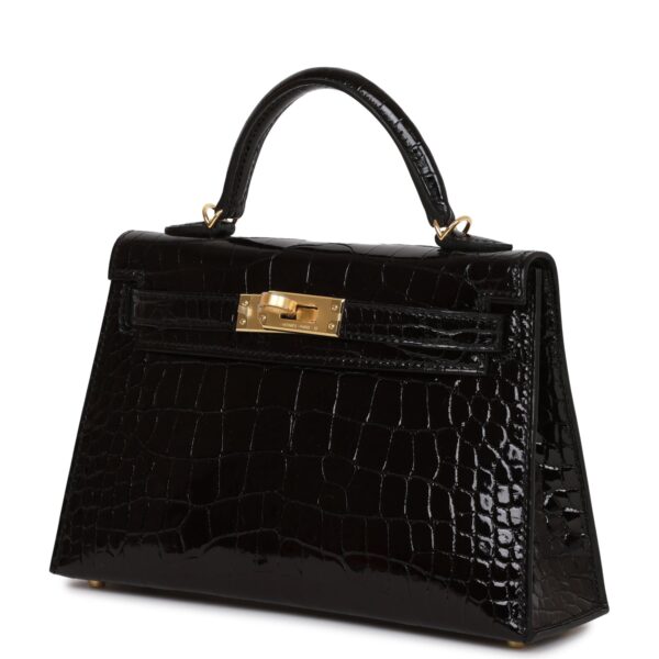 H Kelly Sellier 20 Black Shiny Alligator Gold Hardware - Immagine 4