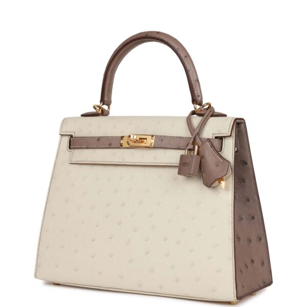 H Special Order (HSS) Kelly Sellier 25 Beton and Gris Asphalte Ostrich Gold Hardware - Afbeelding 4