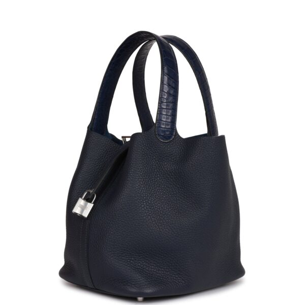 H Picotin Lock 18 Bleu Nuit Clemence and Matte Alligator Touch Palladium Hardware - Afbeelding 4