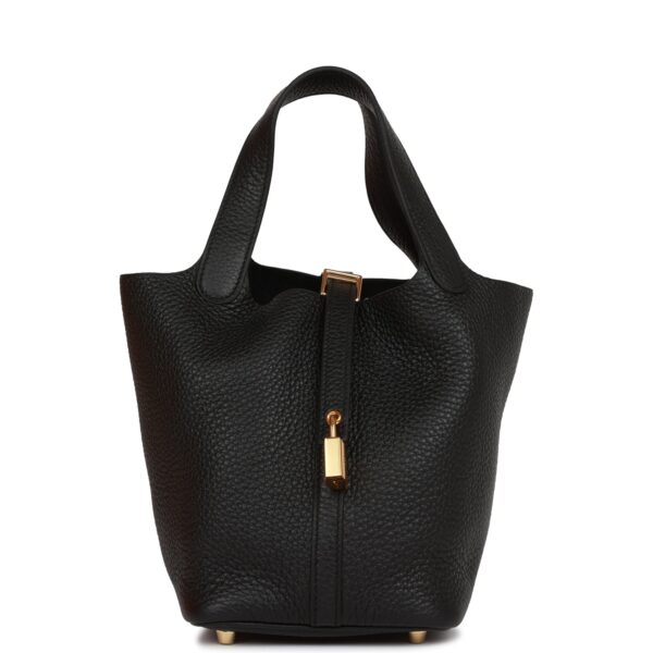 H Picotin Lock 18 Black Clemence Gold Hardware