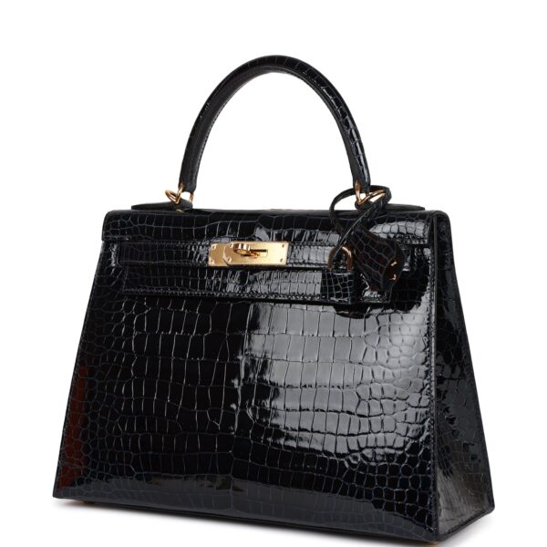 H Kelly Sellier 28 Bleu Baltique Shiny Porosus Crocodile Gold Hardware - Bild 4