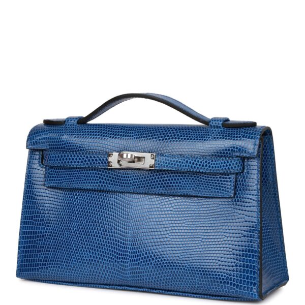 H Kelly Pochette Bleu Saphir Lizard Palladium Hardware - Image 4