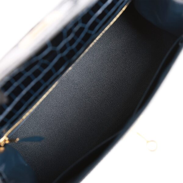 H Kelly Sellier 28 Bleu Baltique Shiny Porosus Crocodile Gold Hardware - Bild 7