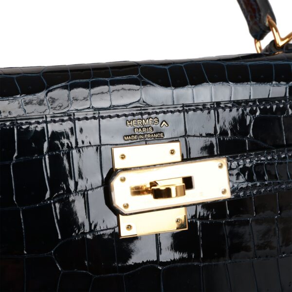 H Kelly Sellier 28 Bleu Baltique Shiny Porosus Crocodile Gold Hardware - Bild 6