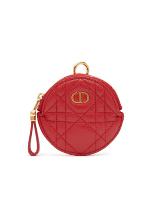 D Detachable D Caro Coin Purse in Red Cannage Calfskin