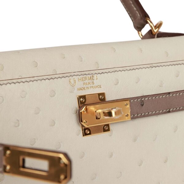 H Special Order (HSS) Kelly Sellier 25 Beton and Gris Asphalte Ostrich Gold Hardware - Afbeelding 6