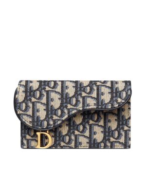 D Saddle Flap Compact Zipped Card Holder in Blue D Oblique Jacquard