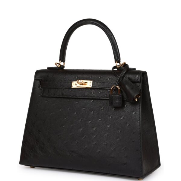 H Kelly Sellier 25 Black Ostrich Gold Hardware - Bild 4
