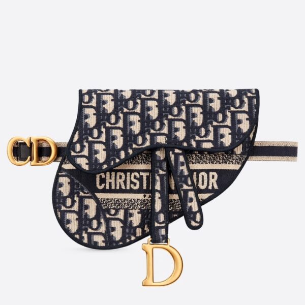 D Saddle Pouch Belt Bag In Blue Oblique Canvas
