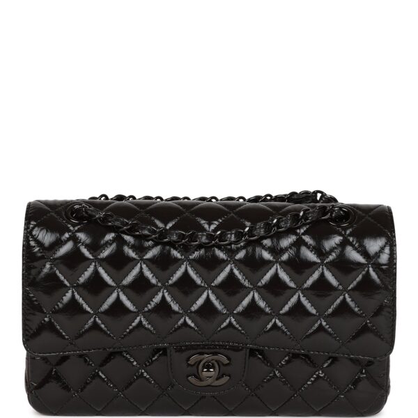 CC Medium Classic Double Flap Bag SO Black Crumpled Calfskin Black Hardware