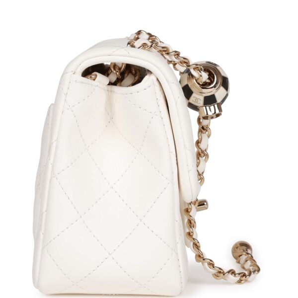 CC Pearl Crush Mini Square Flap Bag White Lambskin Light Gold Hardware - Image 2