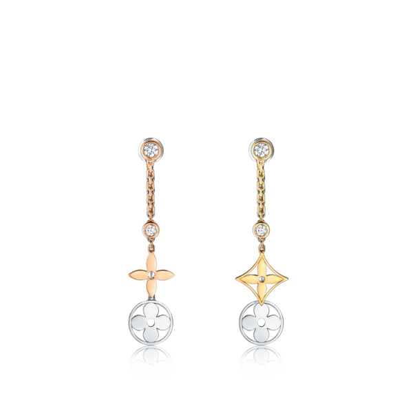 Idylle Blossom Tri-Colour Gold and Diamond Long Earrings