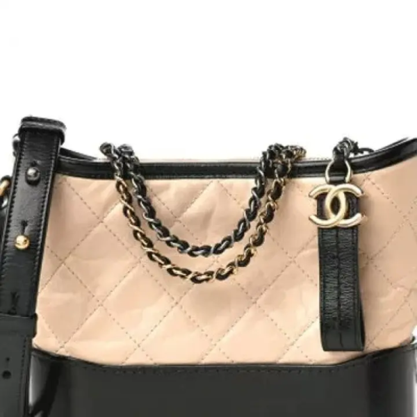 CC Aged Calfskin Quilted Small Gabrielle Hobo Beige Black - Image 4