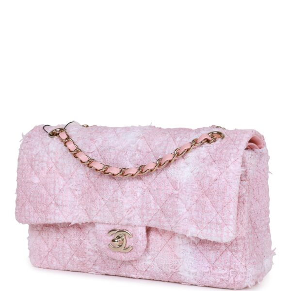 CC Medium Classic Double Flap Bag Rose Sakura Tweed Light Gold Hardware - Image 3