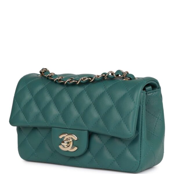 CC Mini Rectangular Flap Bag Green Lambskin Light Gold Hardware - Immagine 4
