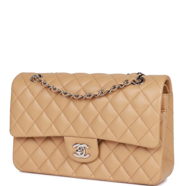 CC Medium Classic Double Flap Bag Beige Lambskin Silver Hardware - Immagine 4