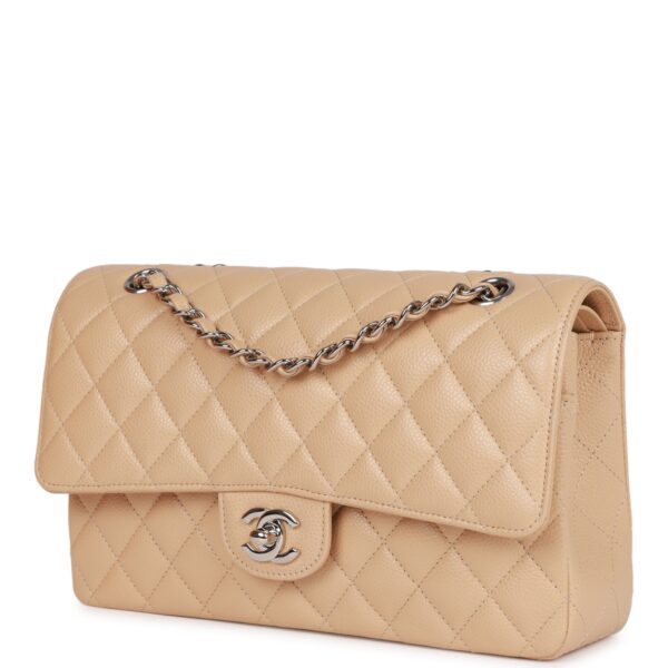 CC Medium Classic Double Flap Bag Beige Caviar Silver Hardware - Image 4