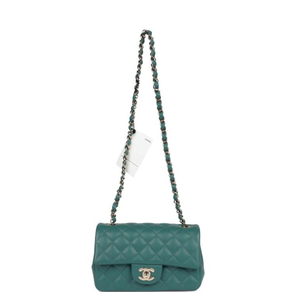 CC Mini Rectangular Flap Bag Green Lambskin Light Gold Hardware - Immagine 6