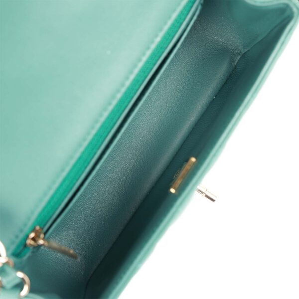 CC Mini Rectangular Flap Bag Green Lambskin Light Gold Hardware - Immagine 7