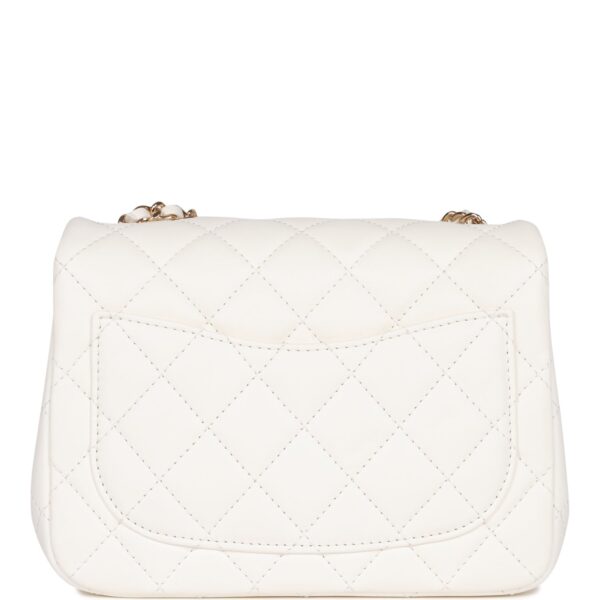 CC Pearl Crush Mini Square Flap Bag White Lambskin Light Gold Hardware - Image 3