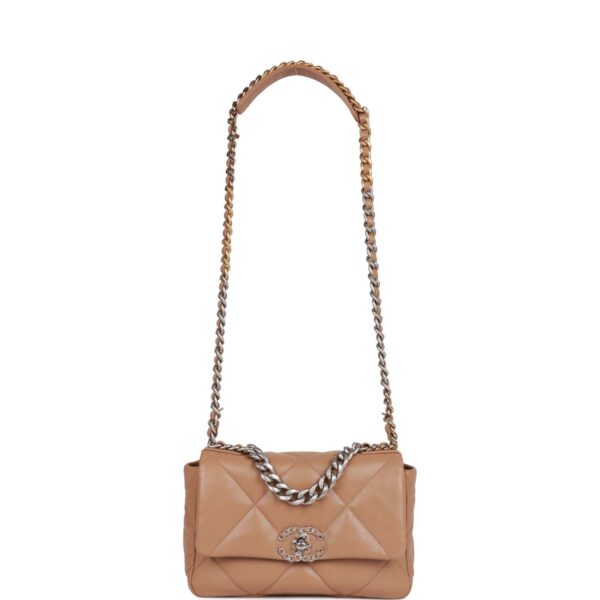 CC Medium 19 Flap Bag Beige Calfskin Mixed Hardware - Afbeelding 6